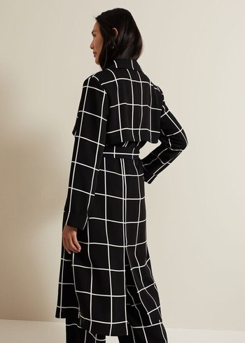 Phase Eight Aspen Check Drape Trench Coats Black/White Canada | JHOGUL-912